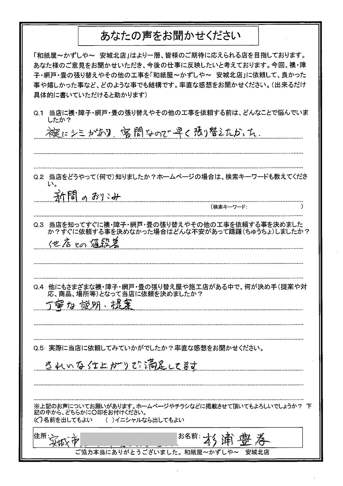 安城市の襖・障子・網戸・畳の張替え　手張り表具職人の店 和紙屋（かずしや）安城北店